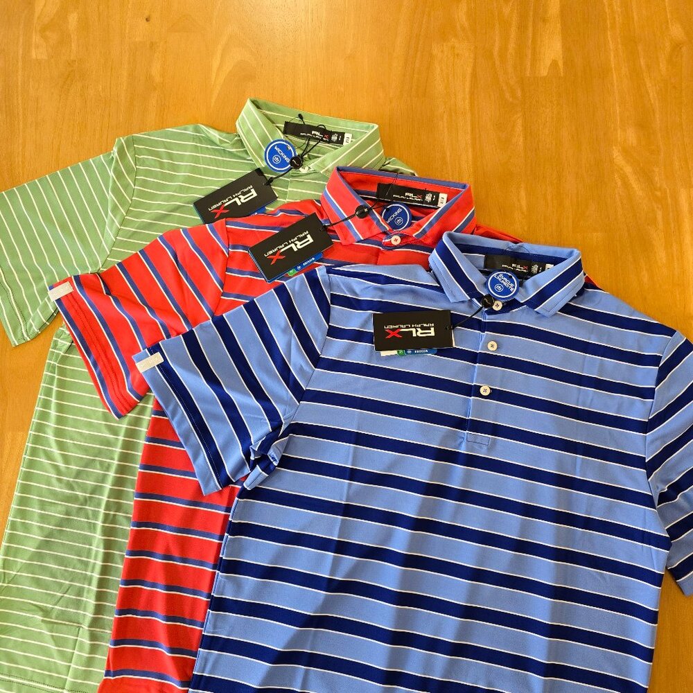 RLX Ralph Lauren Mens Lot of 3 Short Sleeve Polo Shirts Blue Red Green Small NWT - Picture 1 of 10